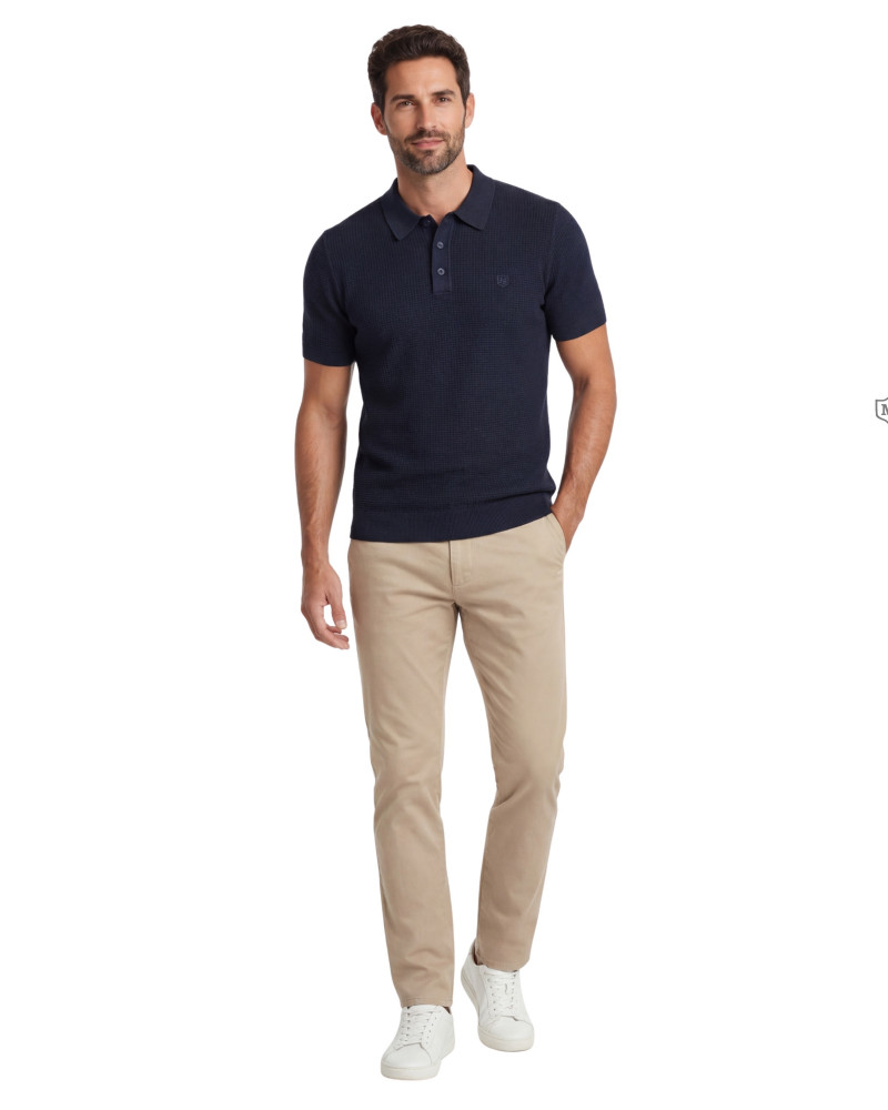 Polo manga corta algodón liso granito y cuello en V | La Española