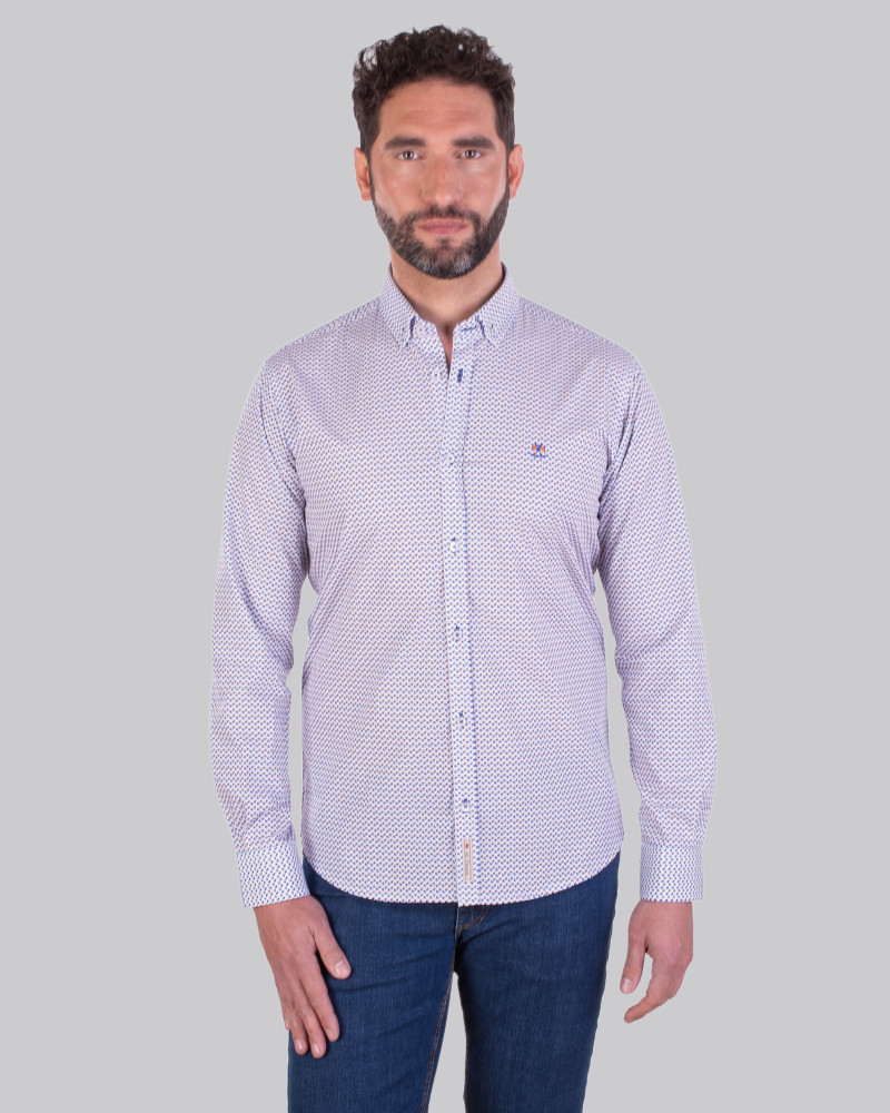 Camisa algodón microestampada con cuello botón para hombre | La Española