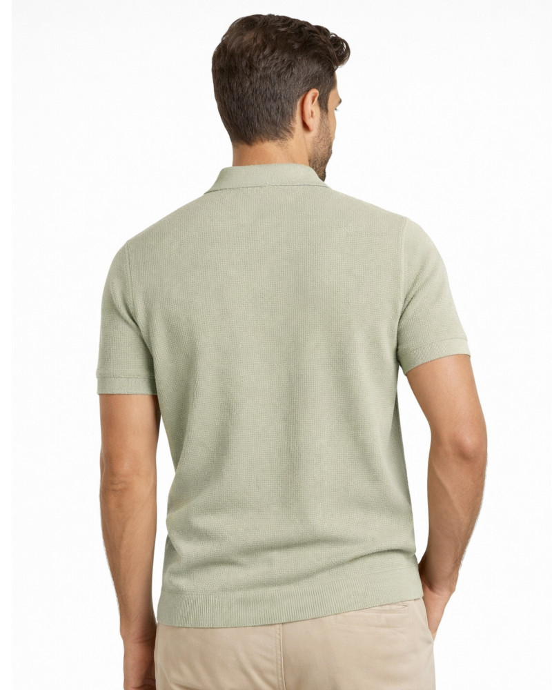 Polo manga corta algodón liso granito y cuello en V | La Española