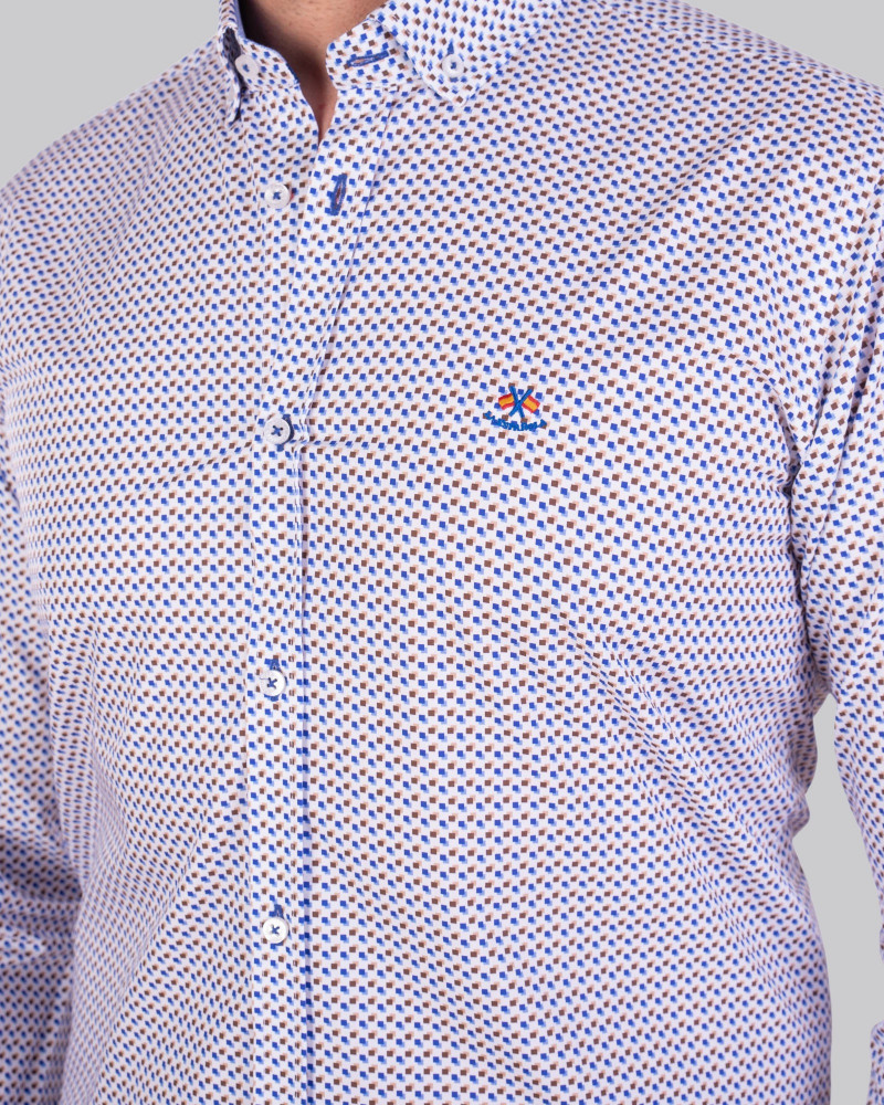 Camisa algodón microestampada con cuello botón para hombre | La Española