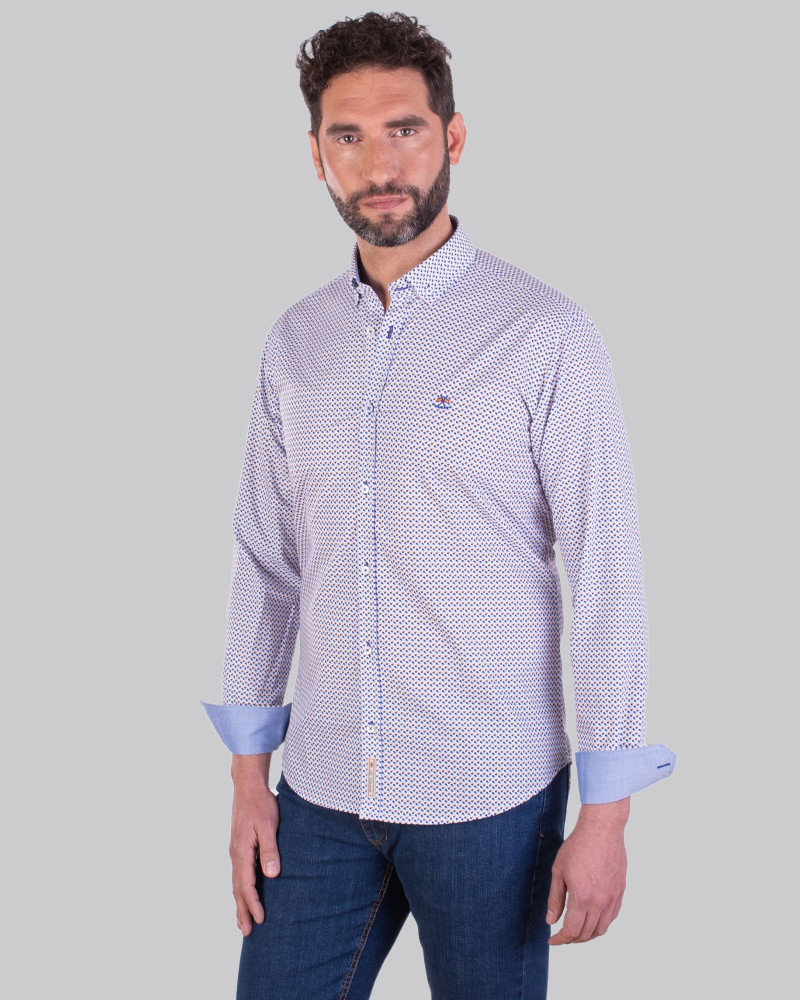 Camisa algodón microestampada con cuello botón para hombre | La Española