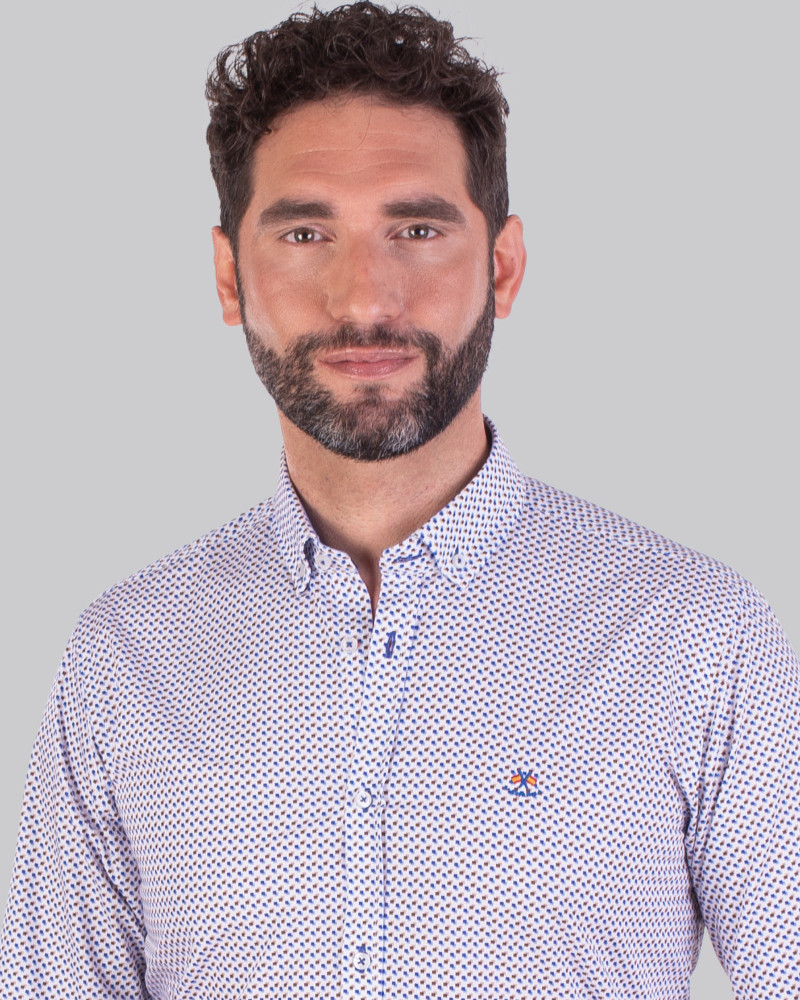 Camisa algodón microestampada con cuello botón para hombre | La Española
