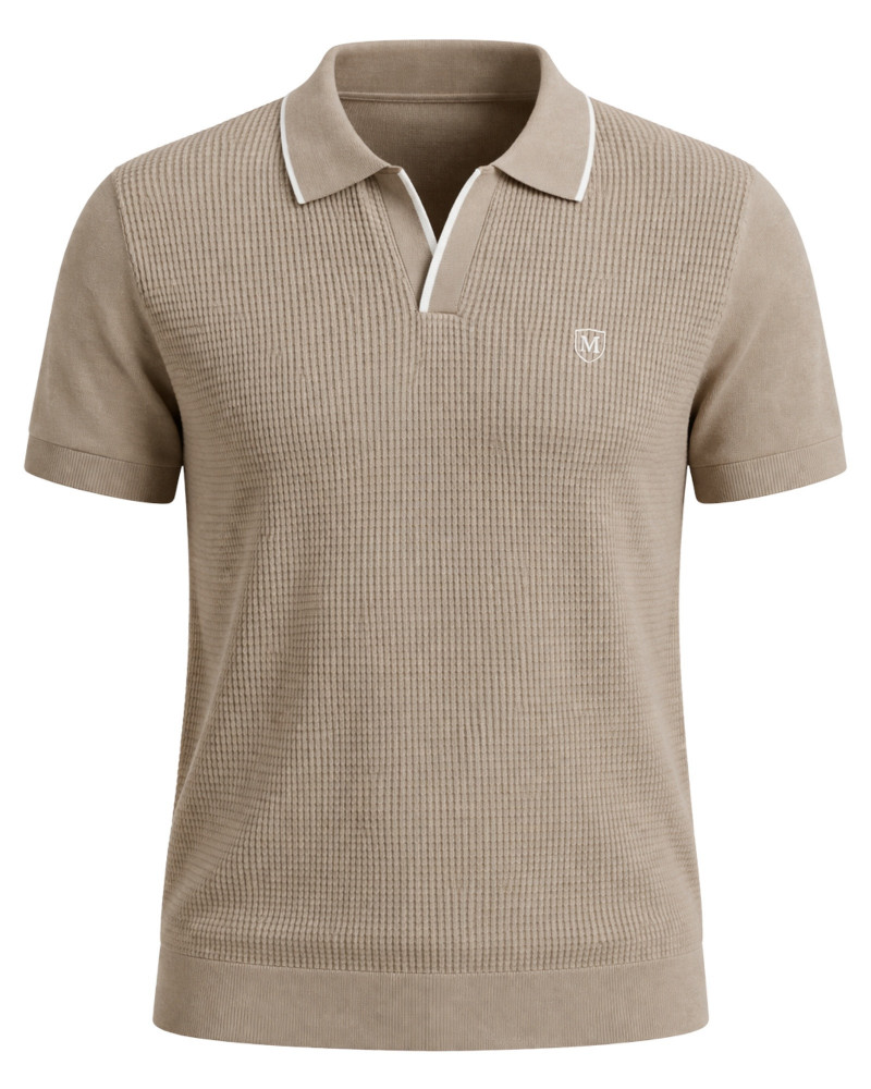 Polo manga corta algodón liso granito y cuello en V | La Española