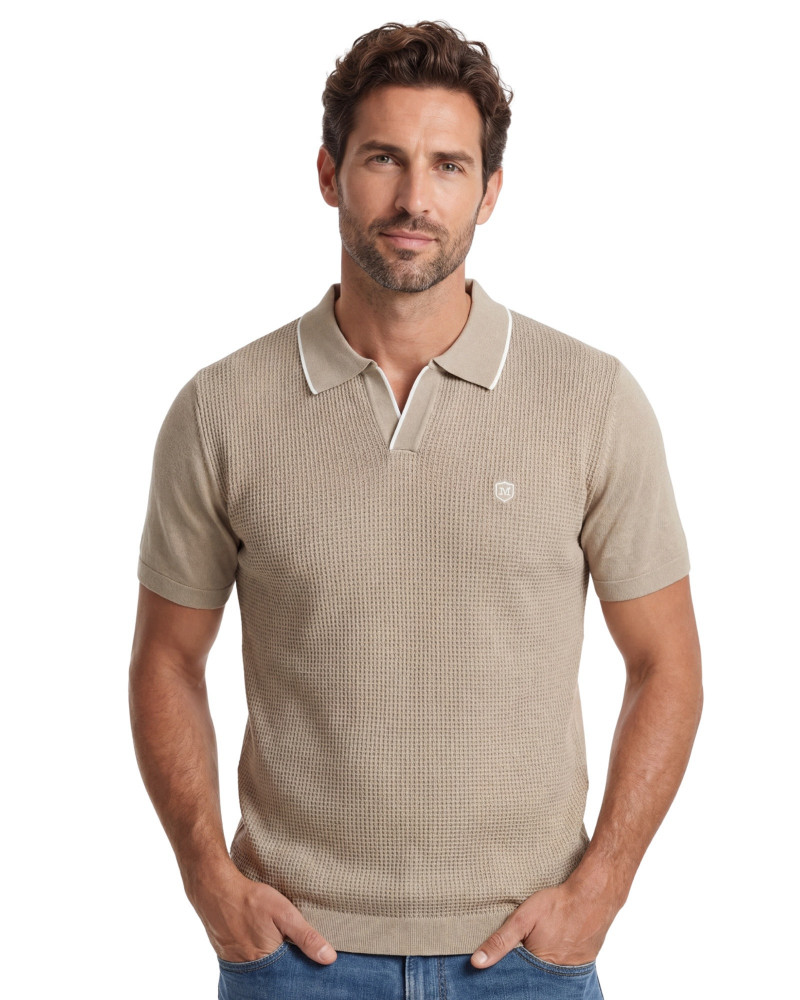 Polo manga corta algodón liso granito y cuello en V | La Española