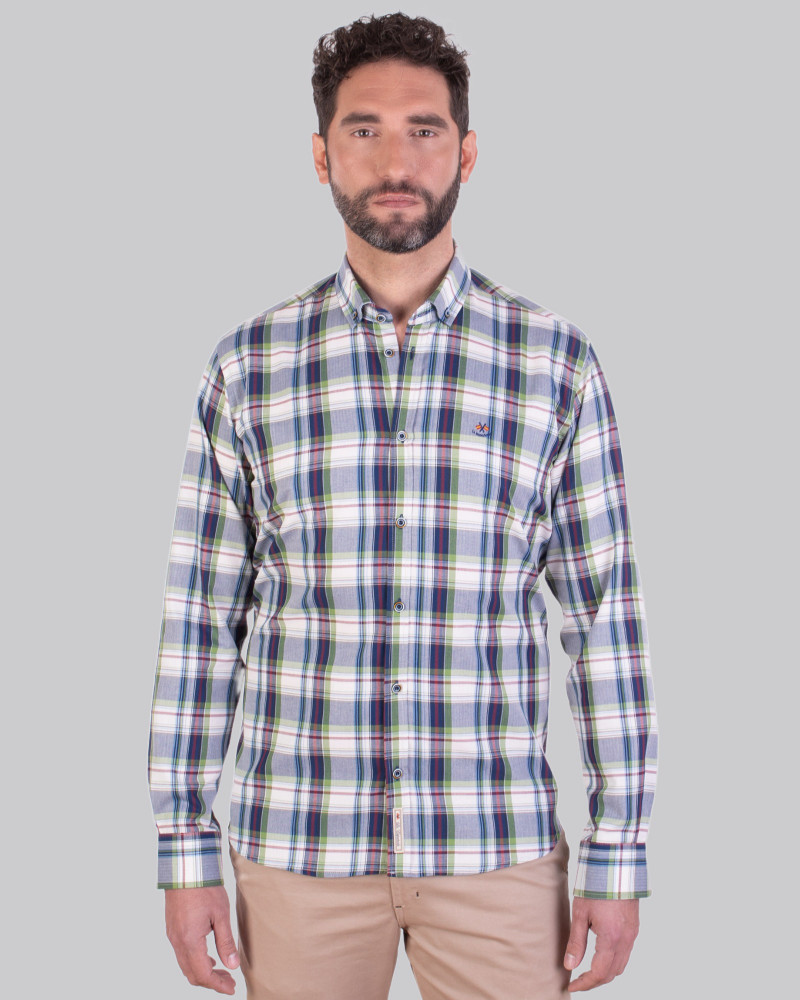 Camisa algodón estampado cuadros y cuello botón para hombre | La Española