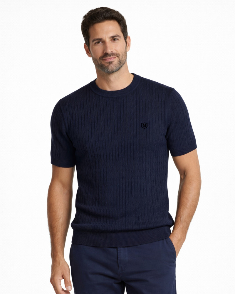 Polo manga corta algodón liso granito y cuello en V | La Española