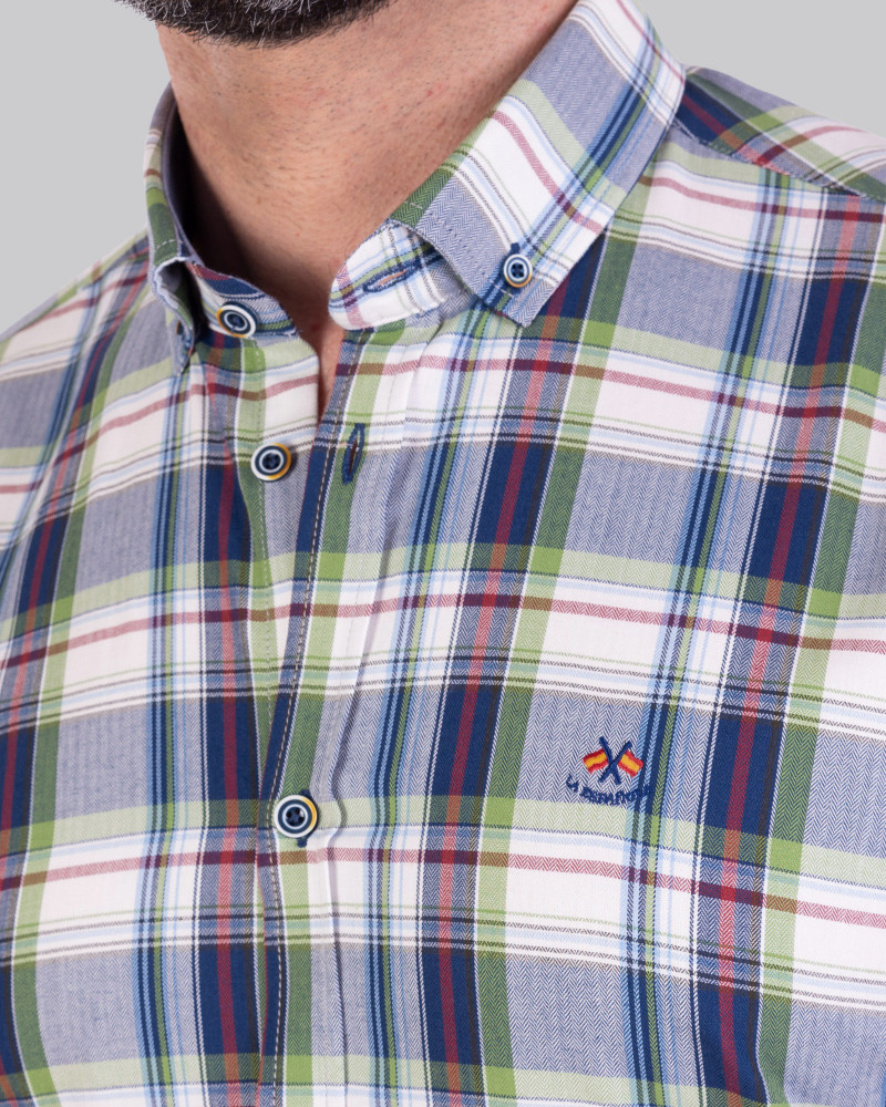 Camisa algodón estampado cuadros y cuello botón para hombre | La Española
