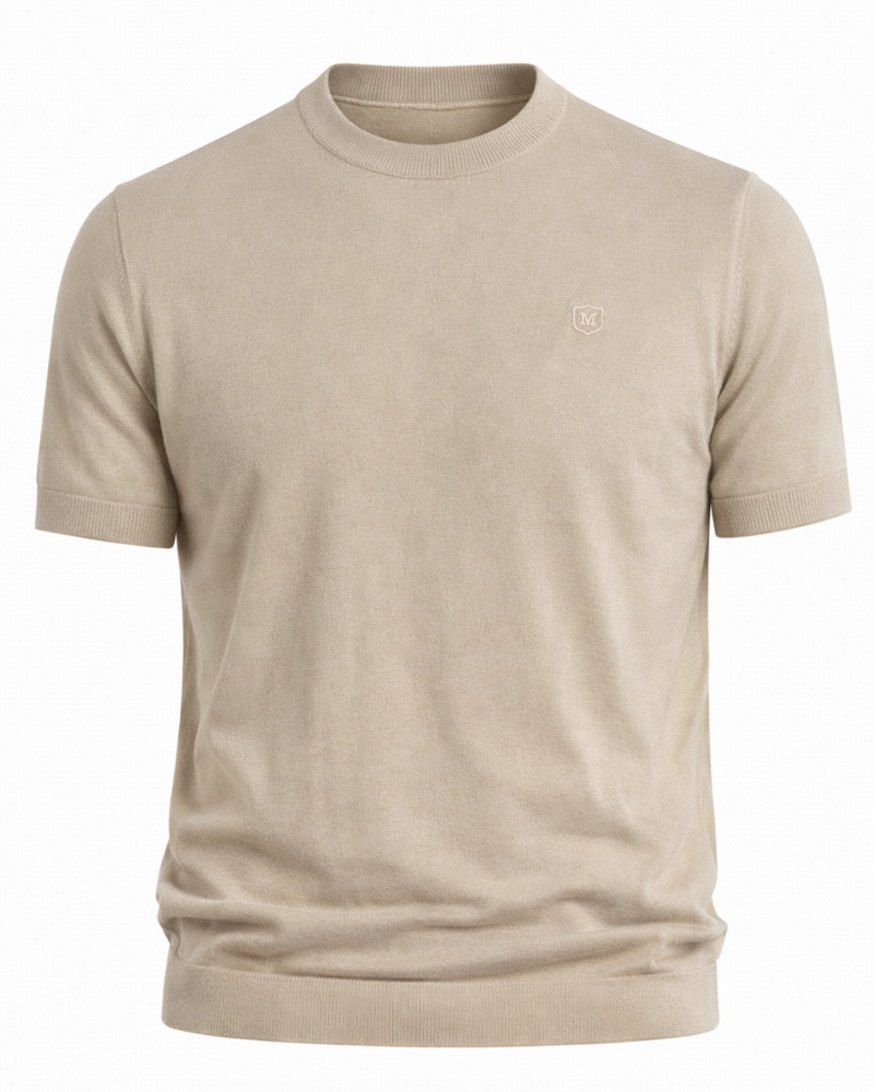 Polo manga corta algodón liso granito y cuello en V | La Española