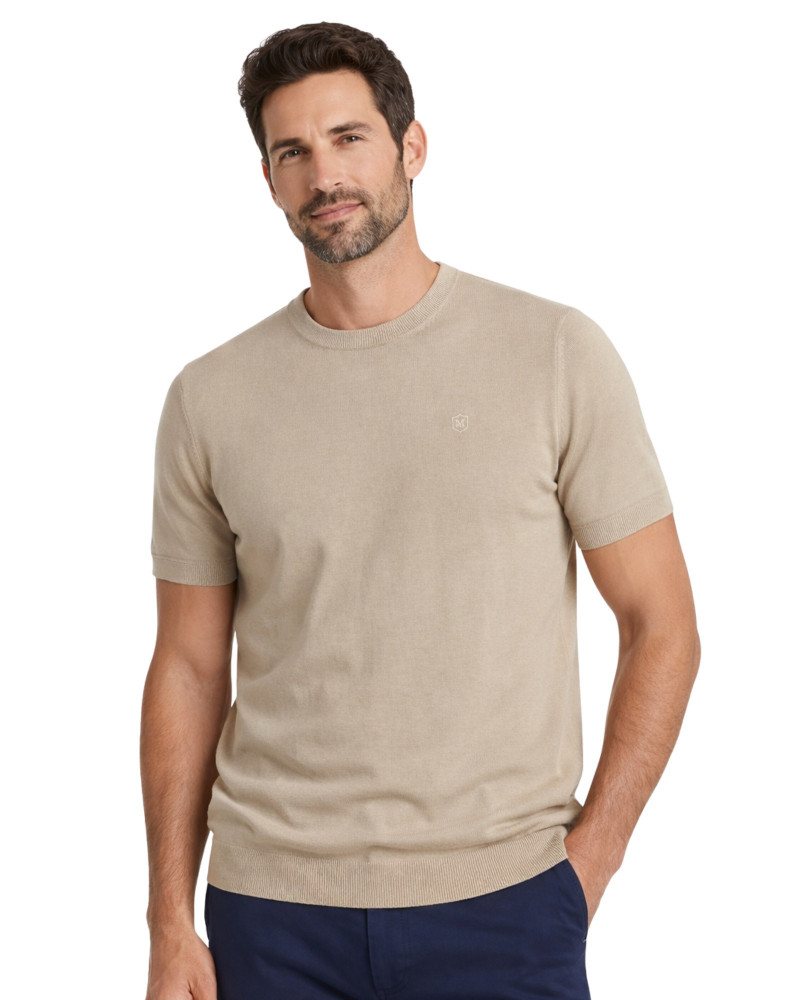 Polo manga corta algodón liso granito y cuello en V | La Española