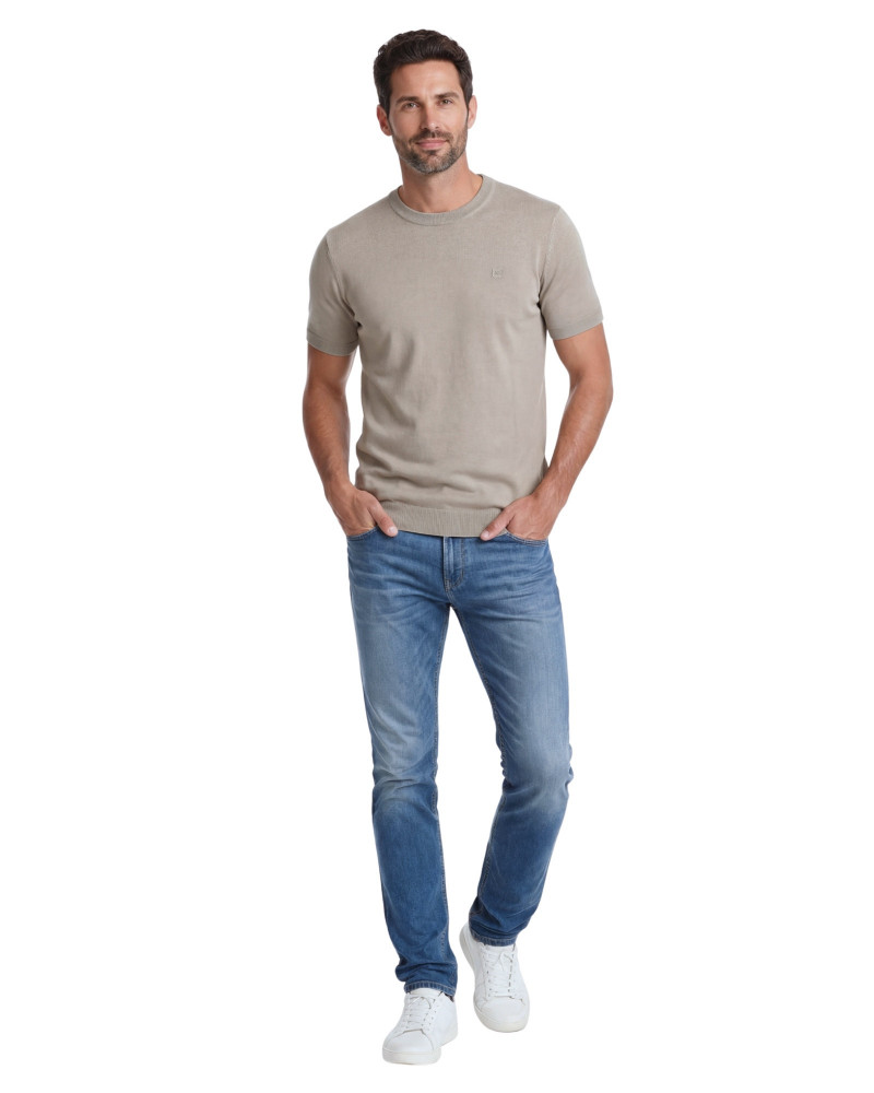 Polo manga corta algodón liso granito y cuello en V | La Española