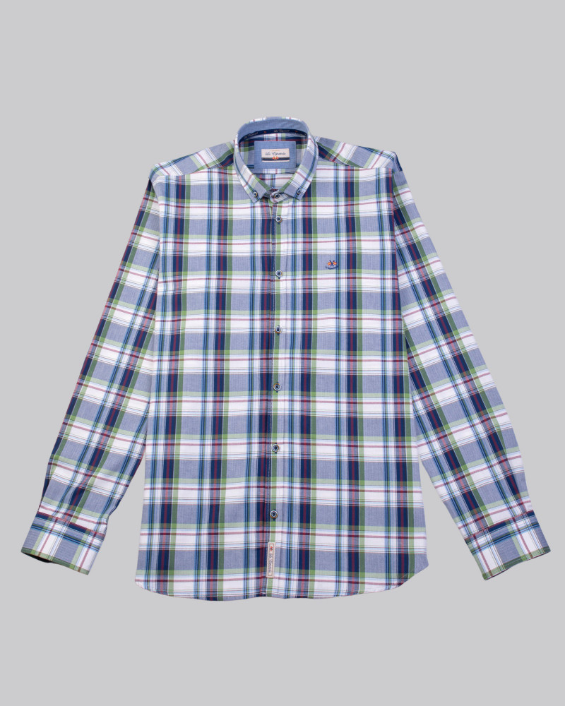 Camisa algodón estampado cuadros y cuello botón para hombre | La Española