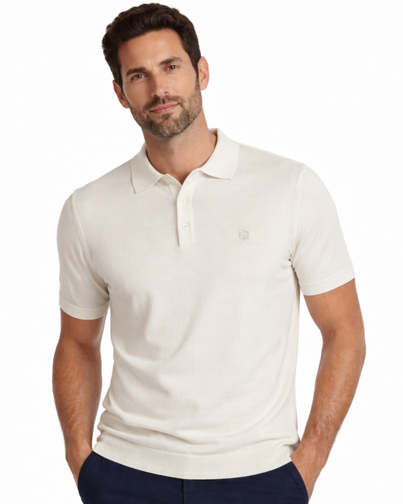 Polo manga corta algodón liso granito y cuello en V | La Española