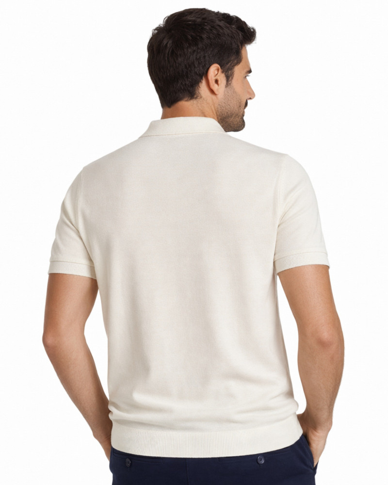 Polo manga corta algodón liso granito y cuello en V | La Española