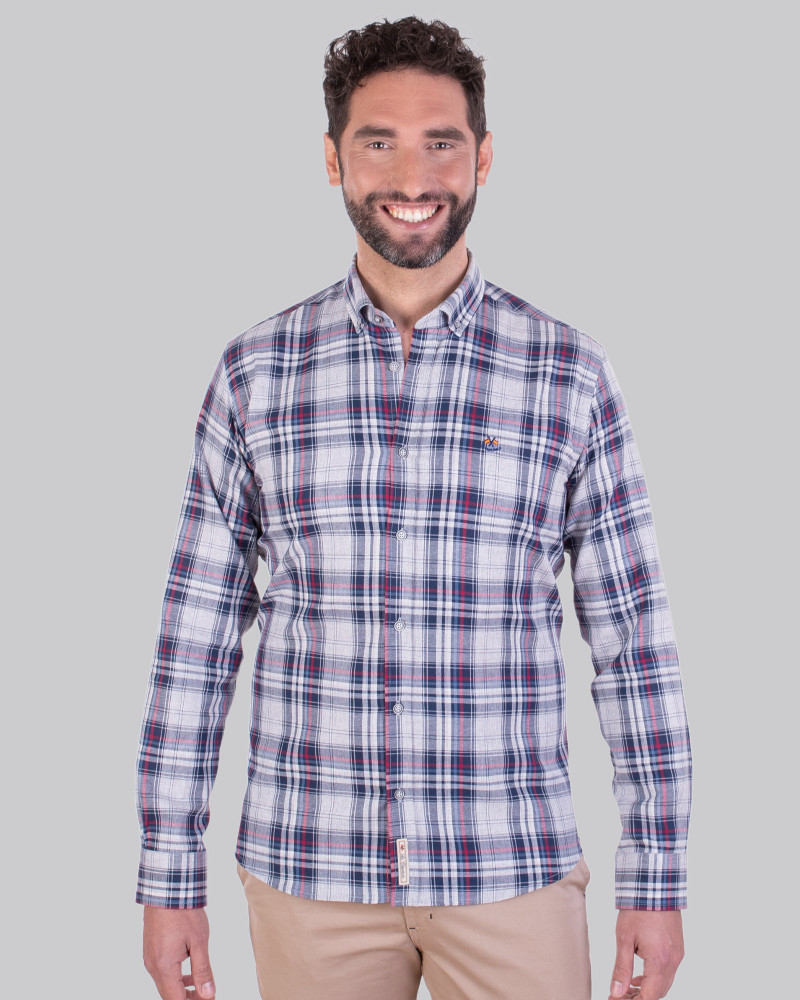 Camisa algodón estampado cuadros y cuello botón para hombre | La Española
