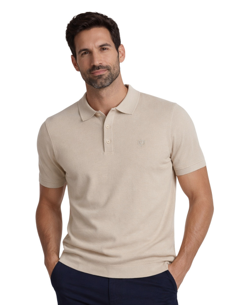 Polo manga corta algodón liso granito y cuello en V | La Española