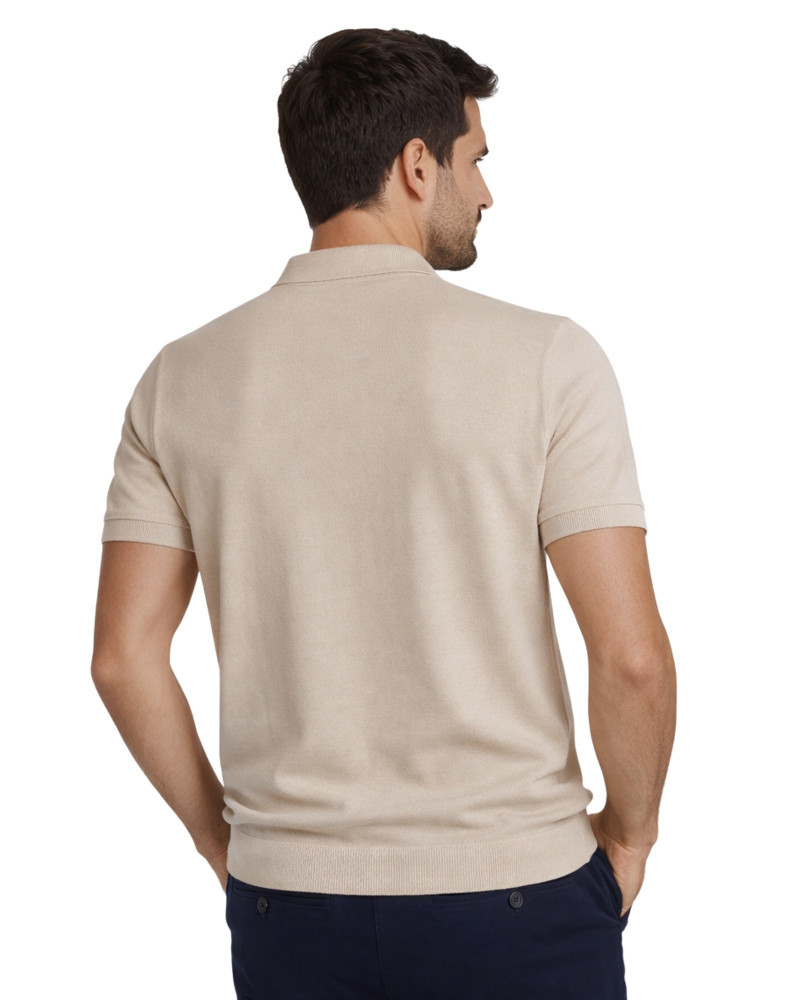 Polo manga corta algodón liso granito y cuello en V | La Española