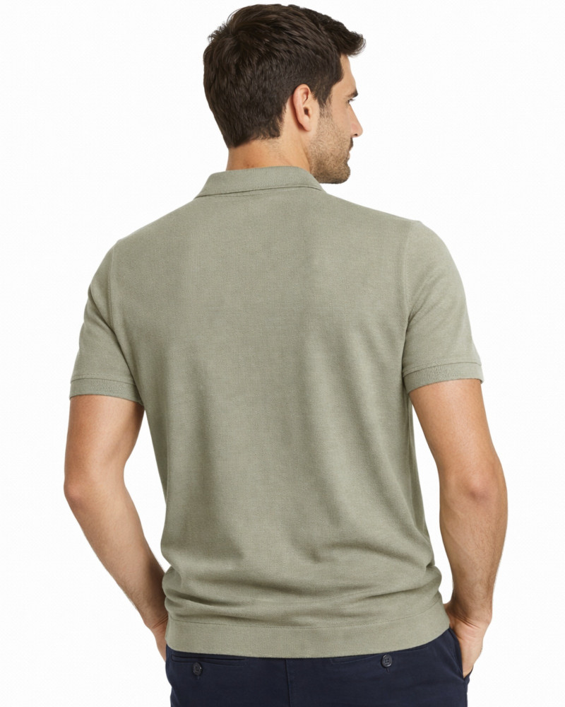 Polo manga corta algodón liso granito y cuello en V | La Española