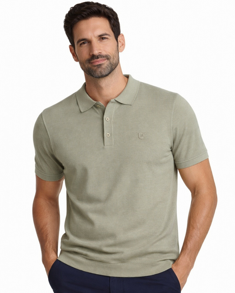 Polo manga corta algodón liso granito y cuello en V | La Española