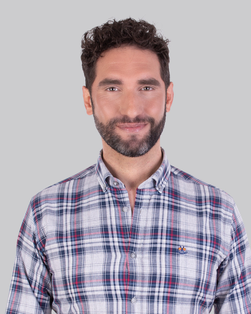 Camisa algodón estampado cuadros y cuello botón para hombre | La Española