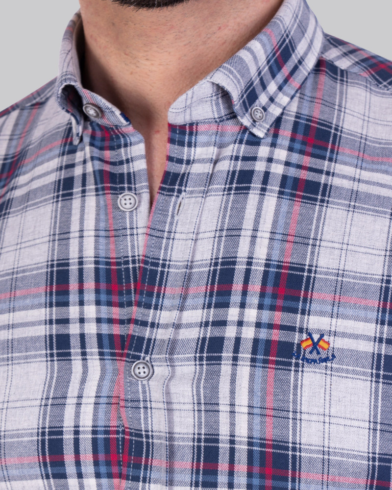 Camisa algodón estampado cuadros y cuello botón para hombre | La Española