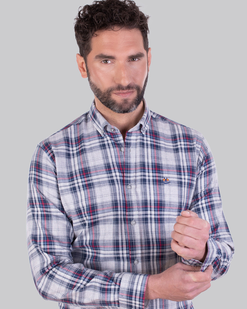 Camisa algodón estampado cuadros y cuello botón para hombre | La Española