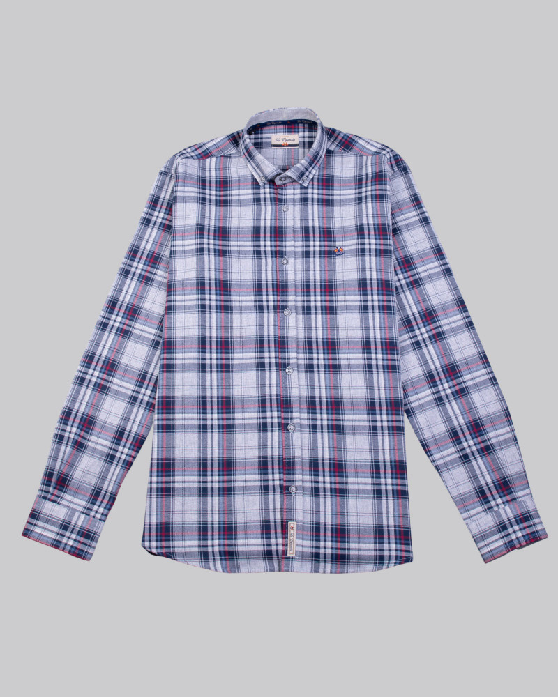 Camisa algodón estampado cuadros y cuello botón para hombre | La Española