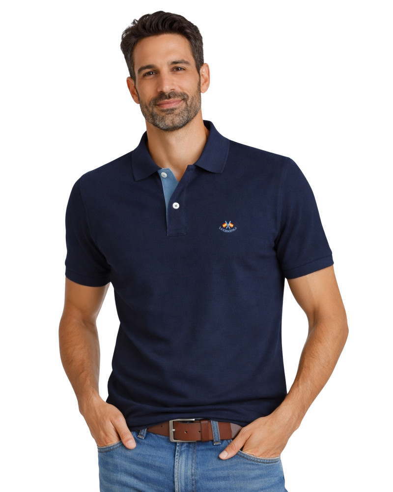 Polo manga corta algodón liso granito y cuello en V | La Española