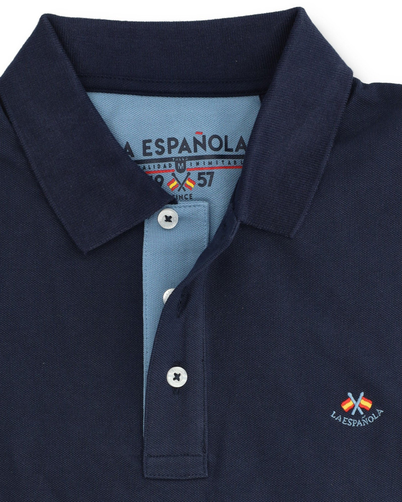Polo manga corta algodón liso granito y cuello en V | La Española