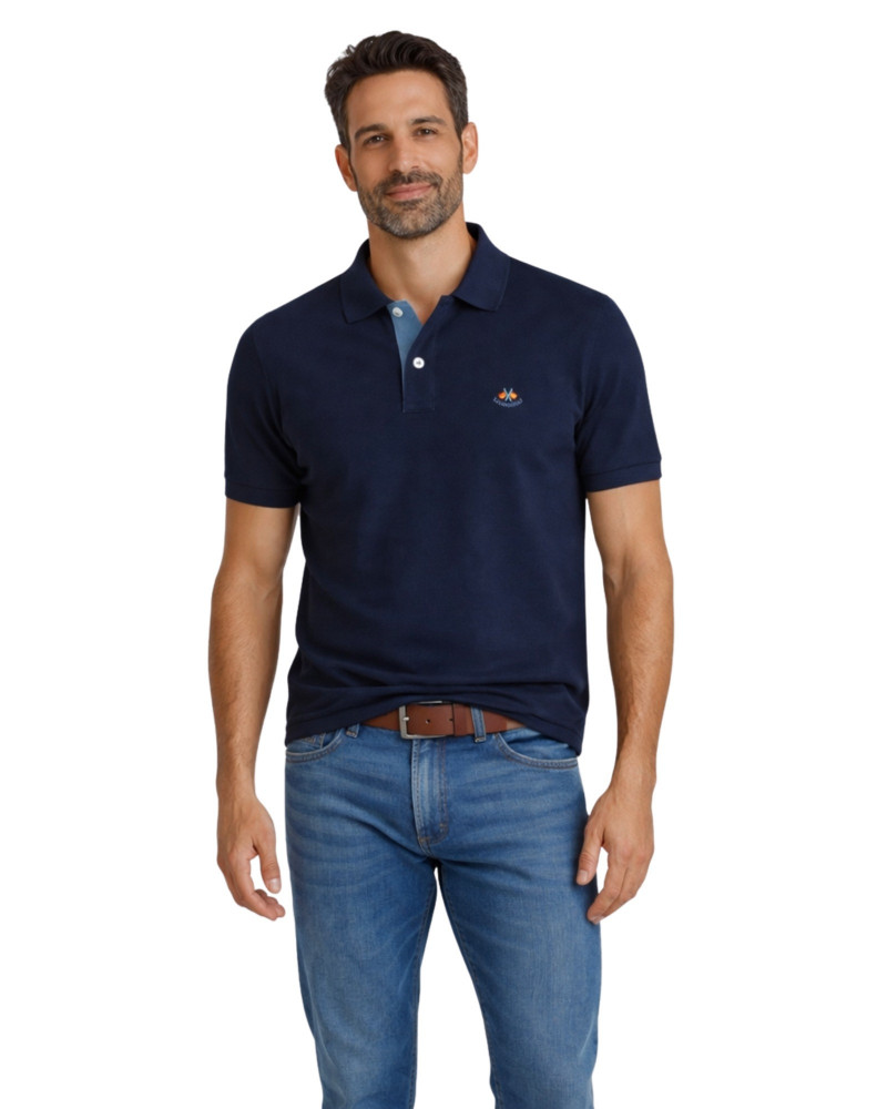 Polo manga corta algodón liso granito y cuello en V | La Española