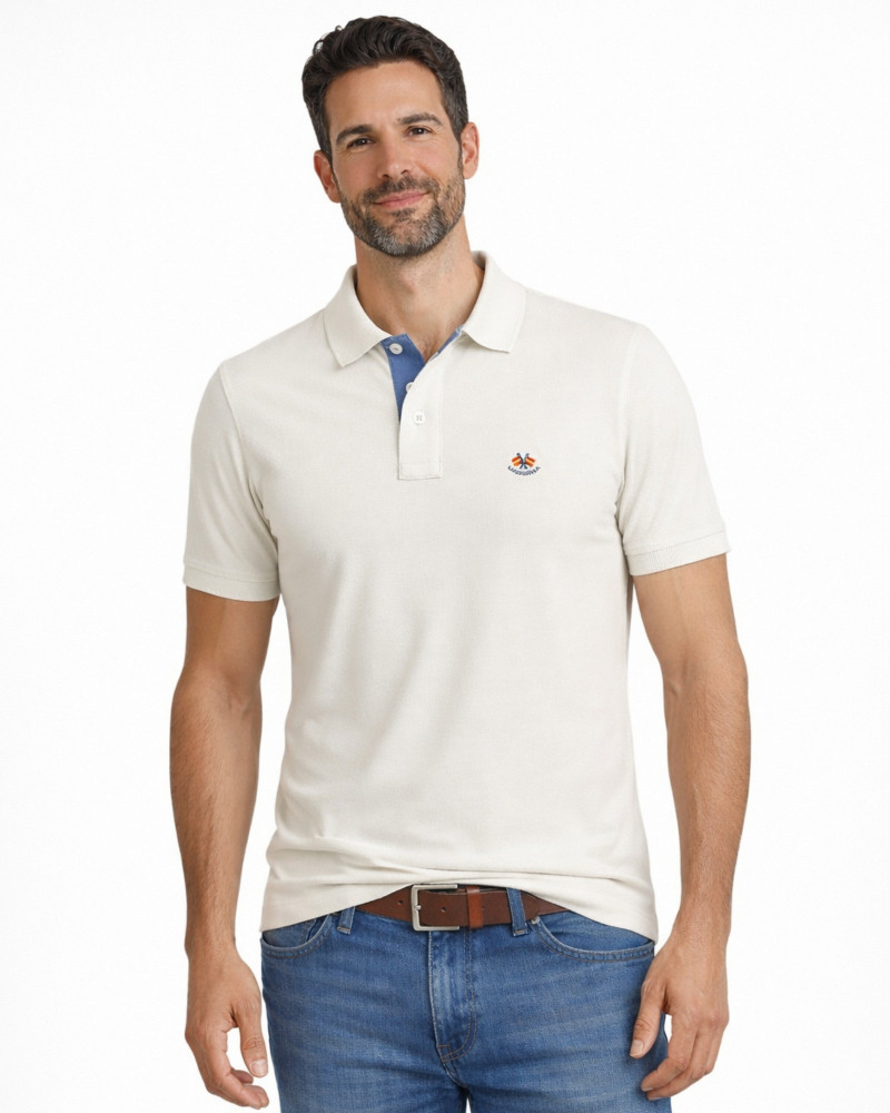 Polo manga corta algodón liso granito y cuello en V | La Española