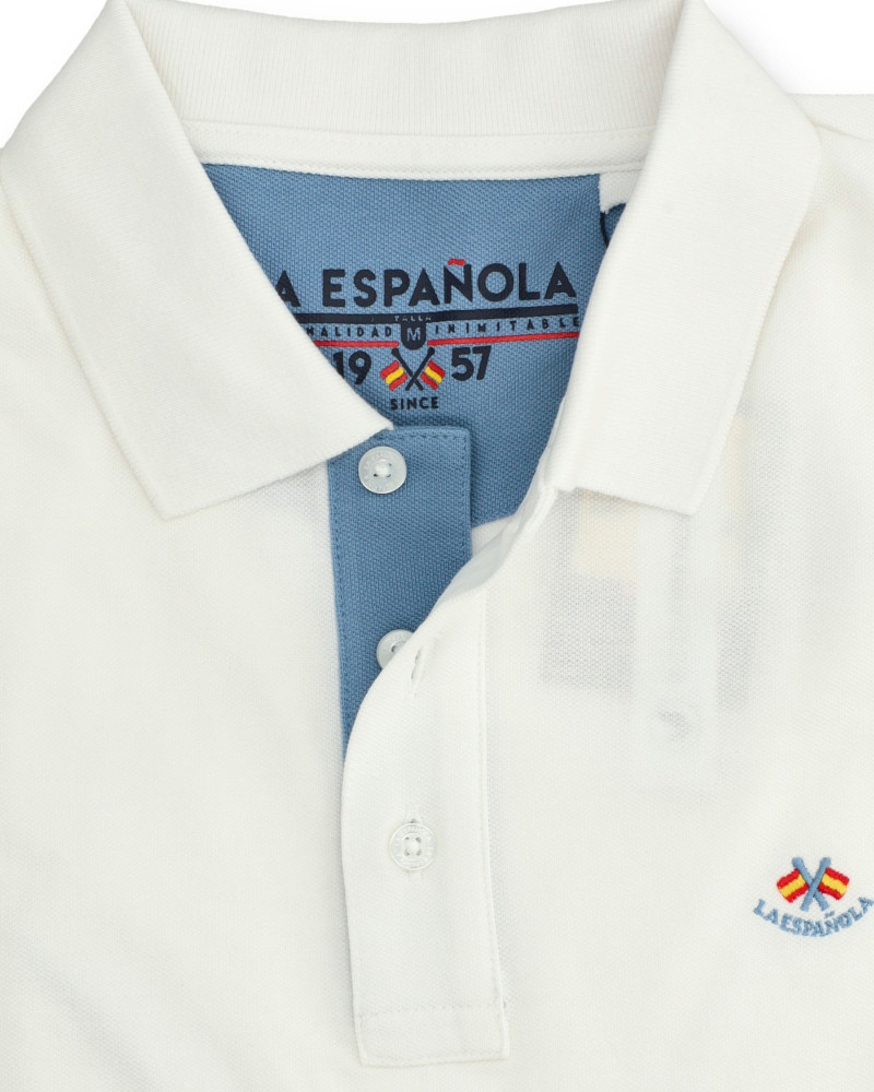Polo manga corta algodón liso granito y cuello en V | La Española
