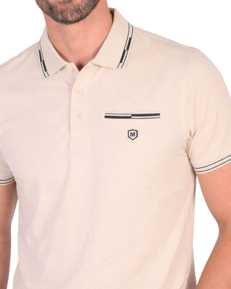 Polo manga corta algodón liso granito y cuello en V | La Española