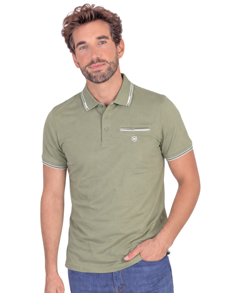 Polo manga corta algodón liso granito y cuello en V | La Española