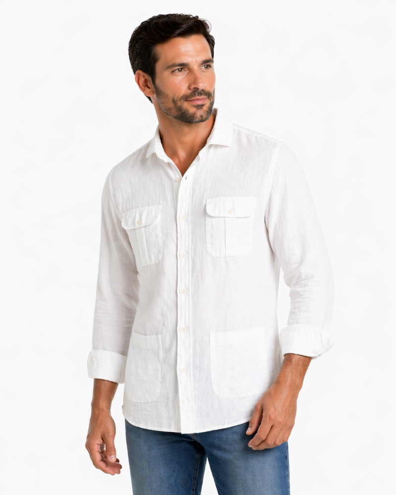 copy of copy of copy of copy of copy of copy of copy of copy of Camisa algodón-lino rayas con cuello botón