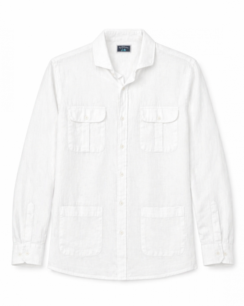 Camisa algodón-lino rayas con cuello botón | Camisería La Española