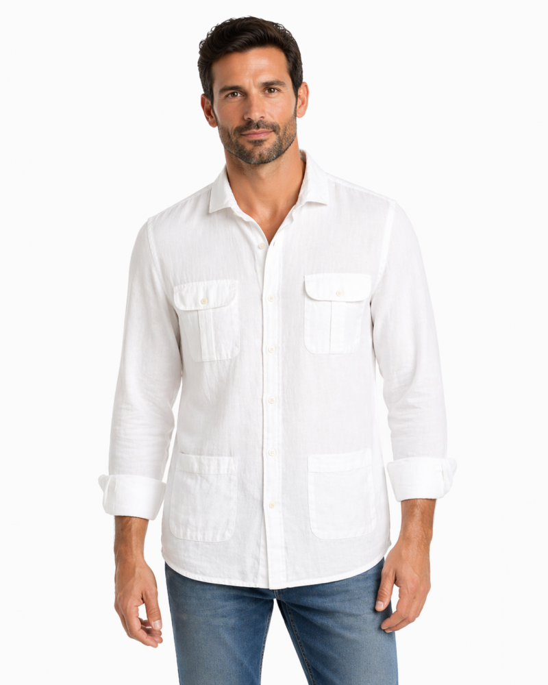 copy of copy of copy of copy of copy of copy of copy of copy of Camisa algodón-lino rayas con cuello botón