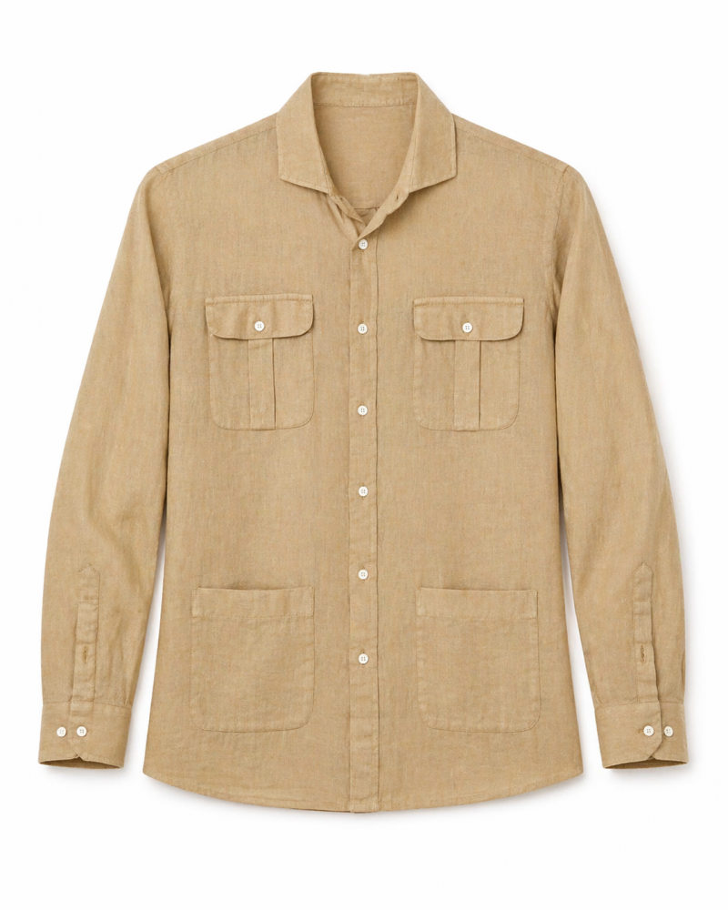 Camisa algodón-lino rayas con cuello botón | Camisería La Española