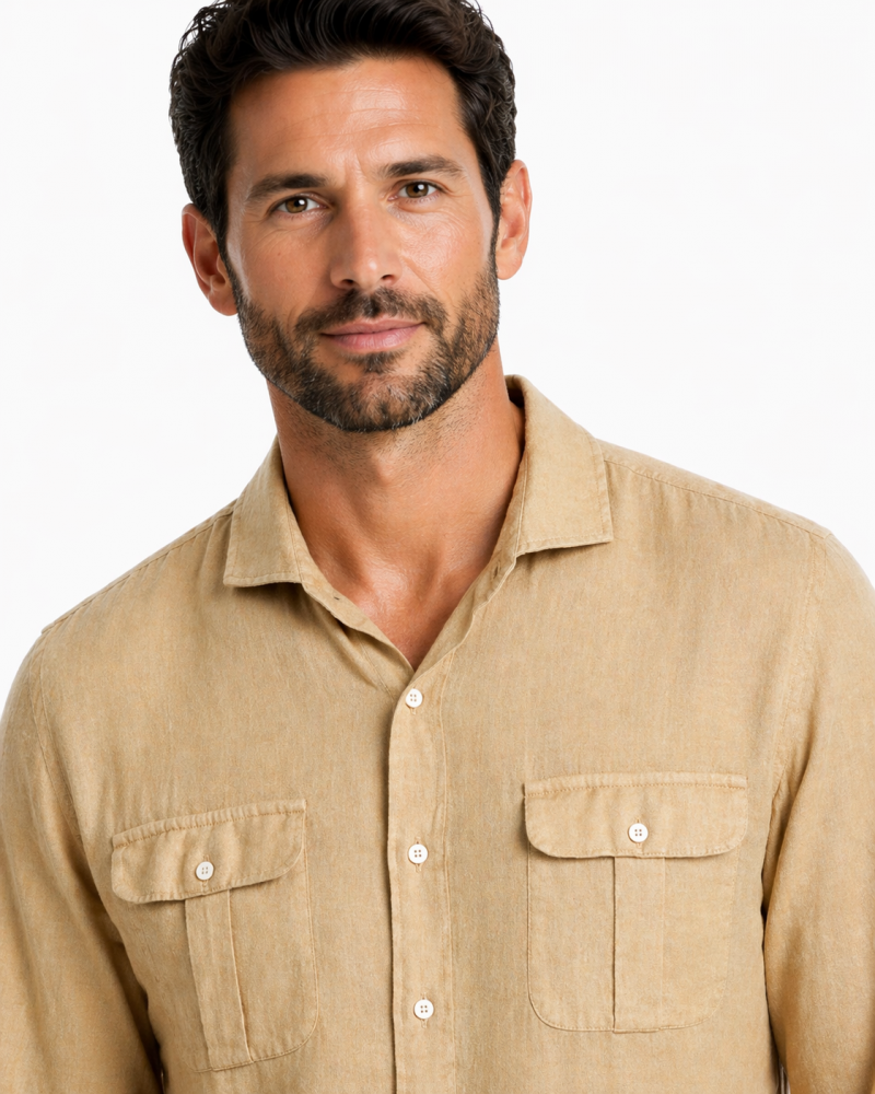 copy of copy of copy of copy of copy of copy of copy of copy of copy of Camisa algodón-lino rayas con cuello botón