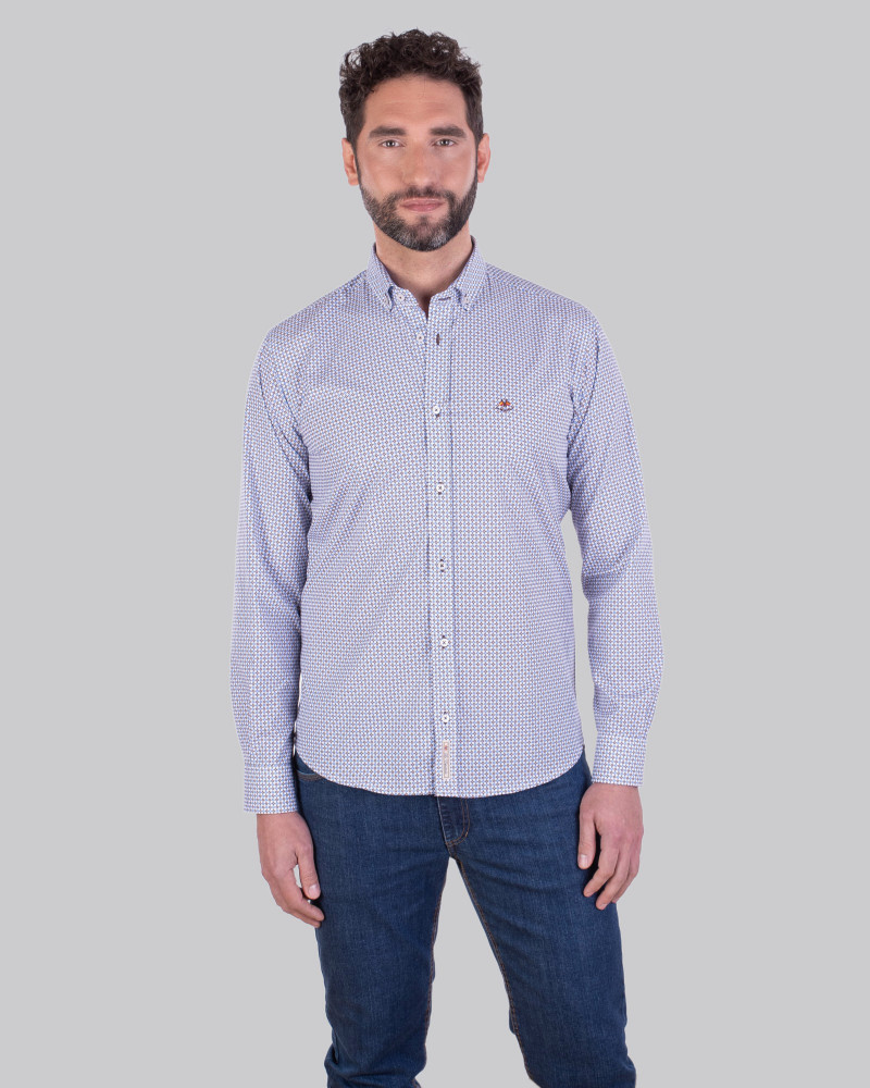 Camisa algodón estampado con puño combinado hombre| La Española