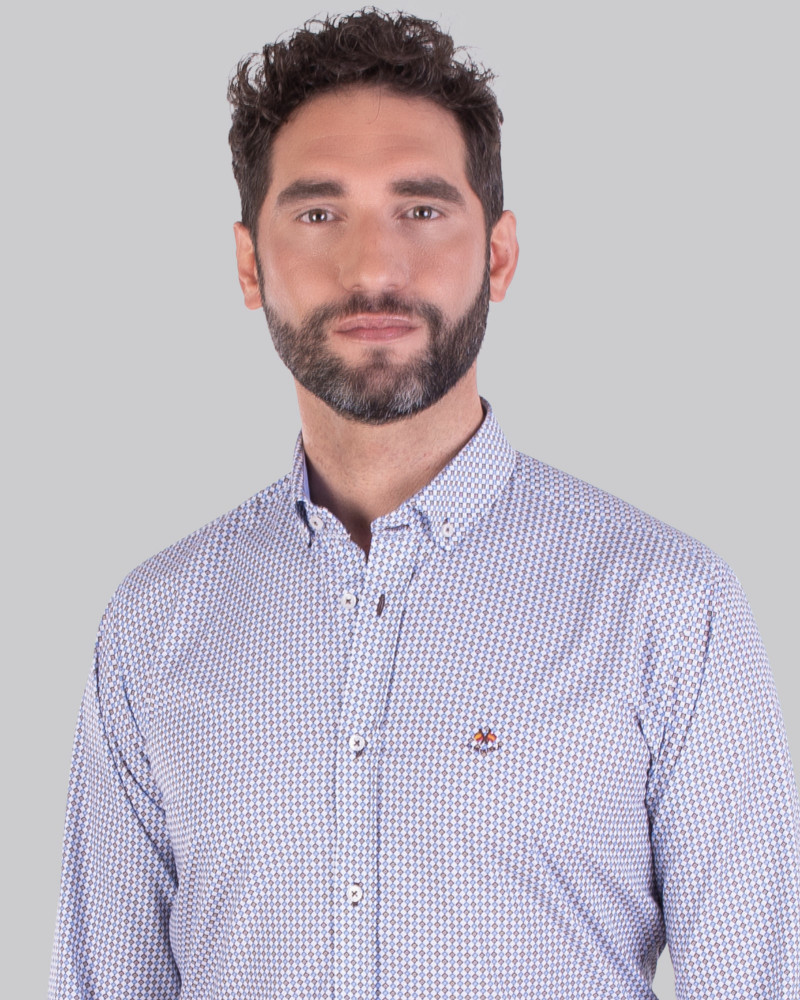 Camisa algodón estampado con puño combinado hombre| La Española