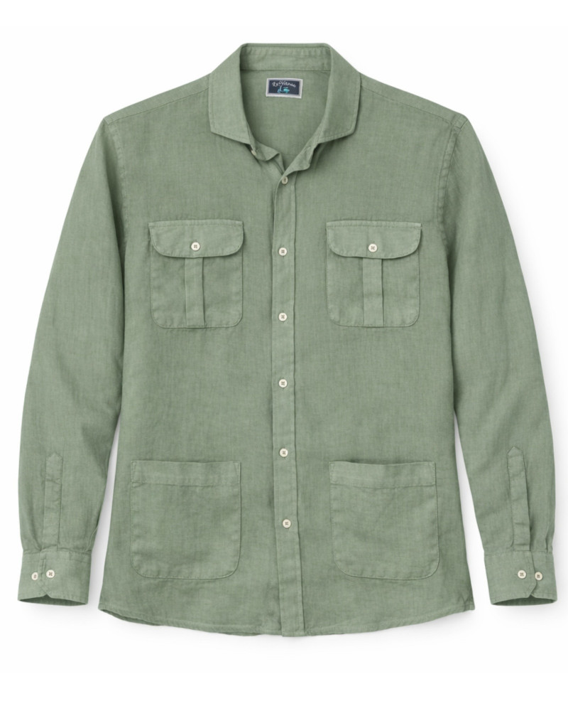 Camisa algodón-lino rayas con cuello botón | Camisería La Española