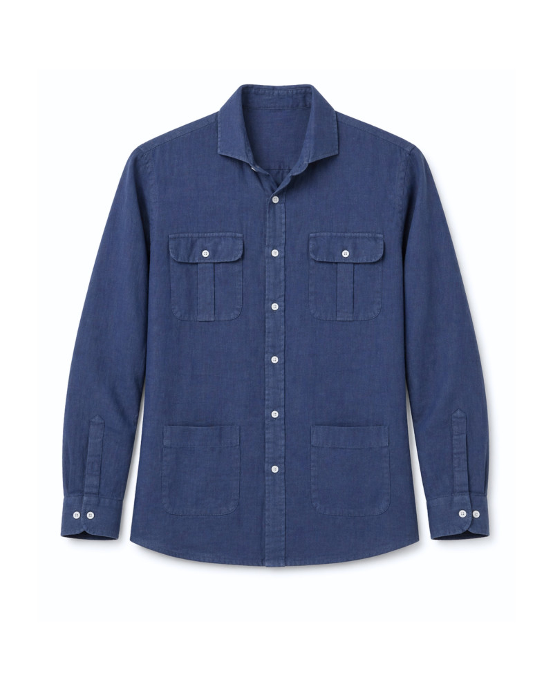 Camisa algodón-lino rayas con cuello botón | Camisería La Española