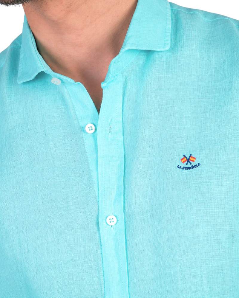 Camisa algodón-lino rayas con cuello botón | Camisería La Española