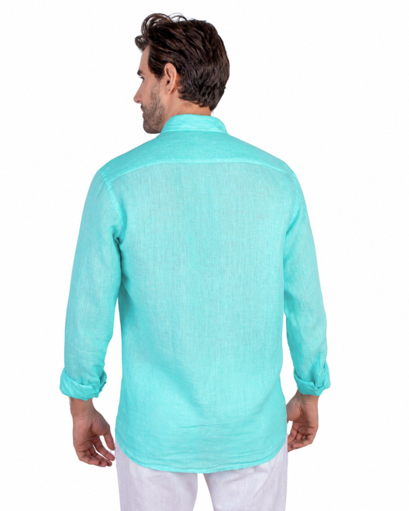 Camisa algodón-lino rayas con cuello botón | Camisería La Española