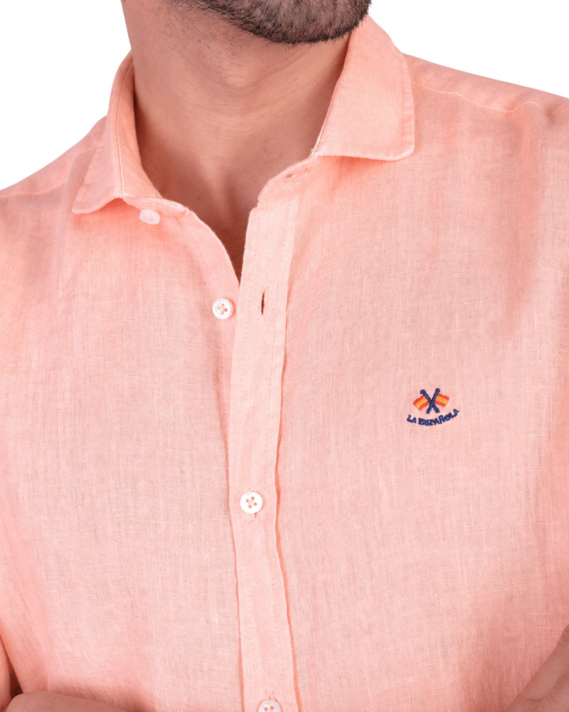 Camisa algodón-lino rayas con cuello botón | Camisería La Española