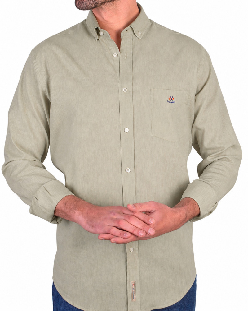 Camisa algodón-lino rayas con cuello botón | Camisería La Española