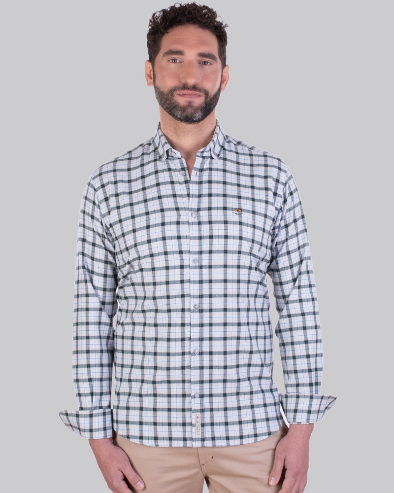 Camisa algodón cuadro franela y cuello botón hombre | La Española