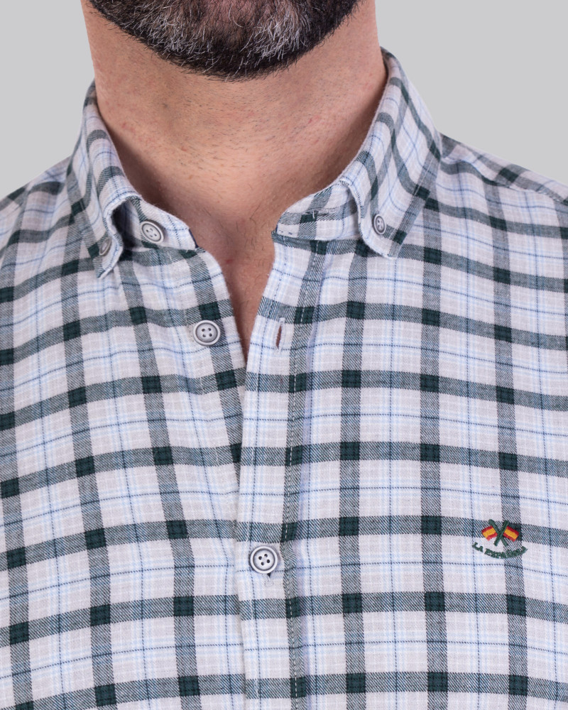 Camisa algodón cuadro franela y cuello botón hombre | La Española