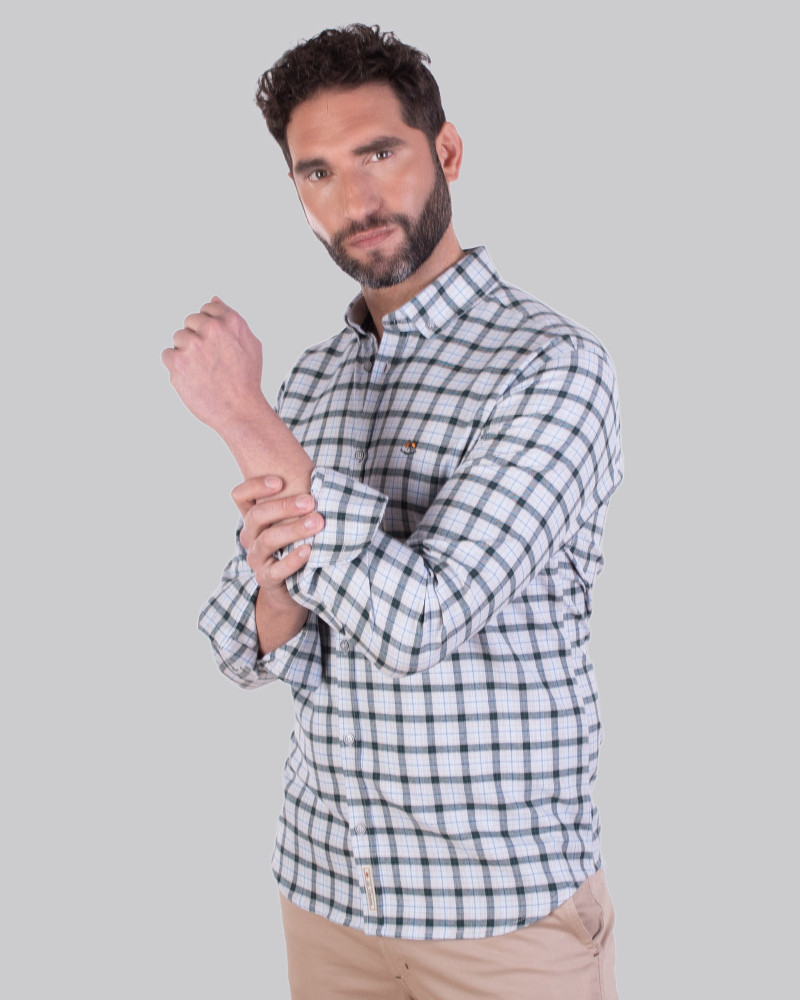 Camisa algodón cuadro franela y cuello botón hombre | La Española