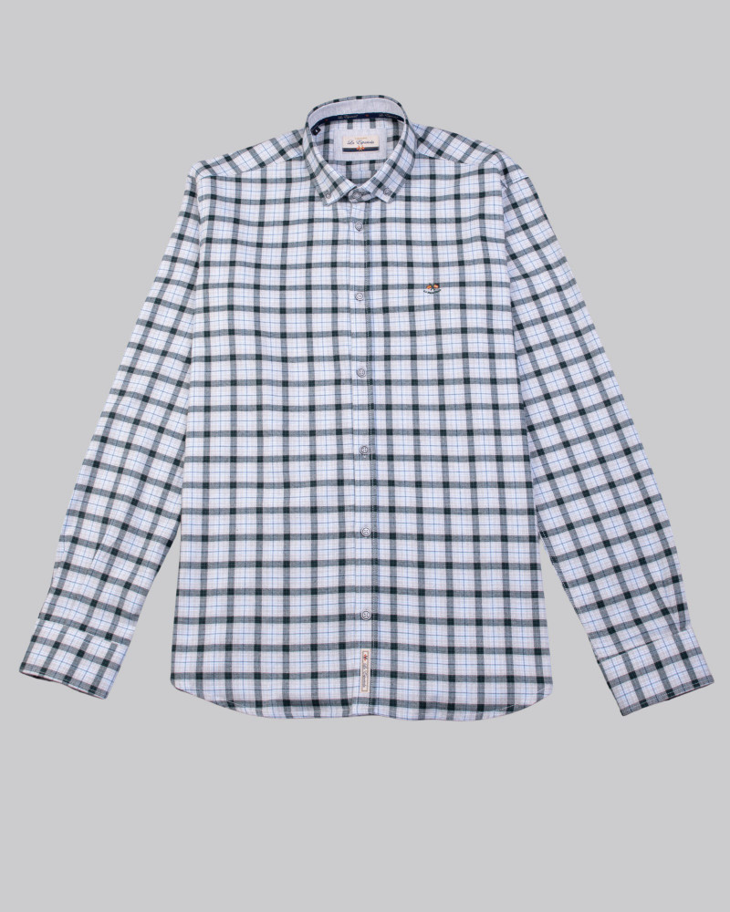 Camisa algodón cuadro franela y cuello botón hombre | La Española